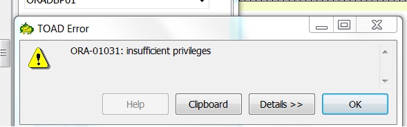 TOAD Error Message ORA-01031