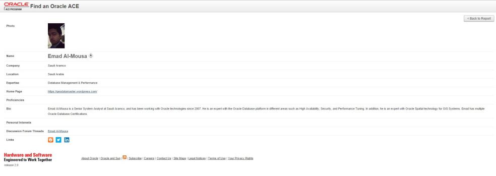 Emad Al-Mousa Oracle ACE Profile